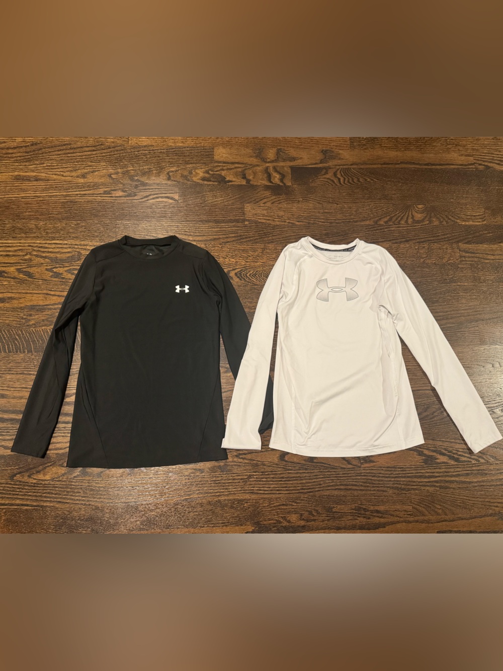 Under Armour Black and White Kids Long Sleeve Heat Gear Shirts